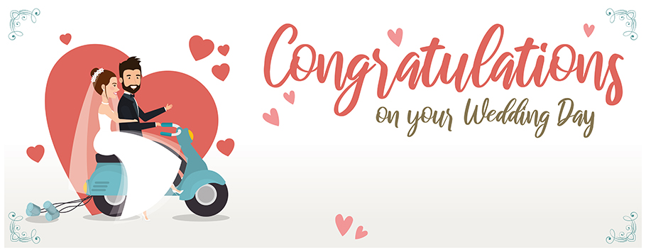 Wedding Day Bride & Groom Moped Wedding Personalised Banners
